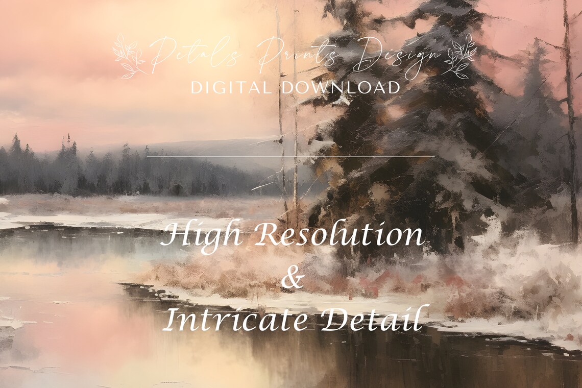 Vintage Rustic Winter Landscape Art Print - Image 3