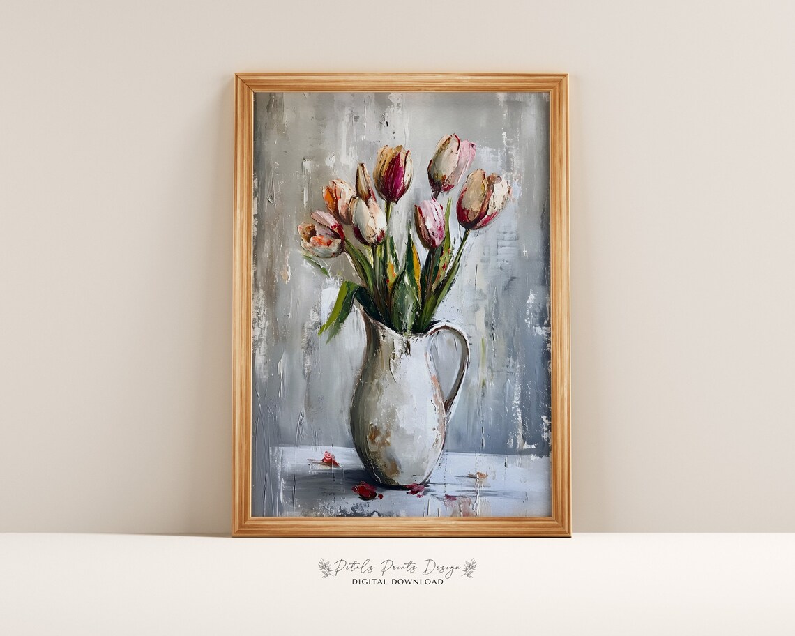 Vintage Floral Spring Art Print, Rustic Easter