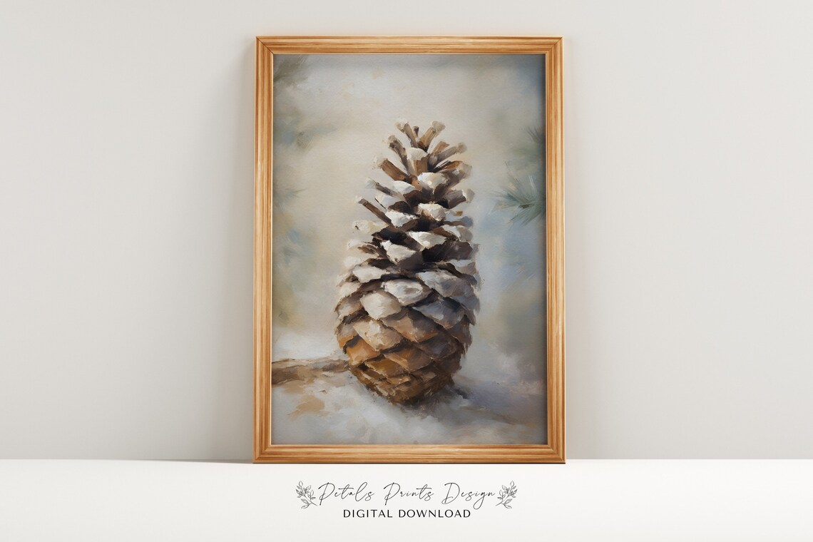 Vintage Pinecone Christmas Wall Art Print