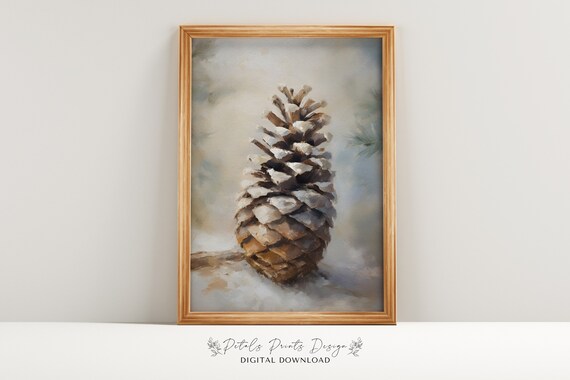 Vintage Pinecone Christmas Wall Art Print