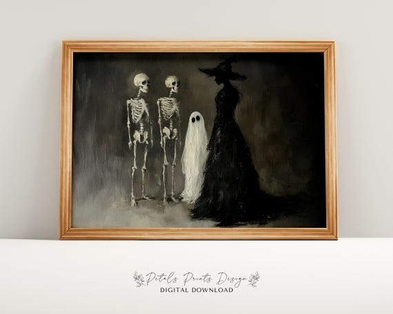 Witchy Halloween Decor, Vintage Rustic Art Print