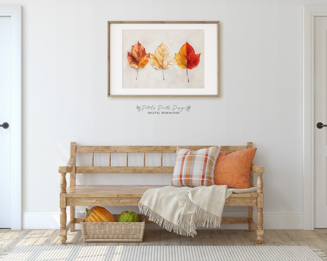Pressed Autumn Leaves Trio Watercolor Botanical Fall Art Print - Image 3