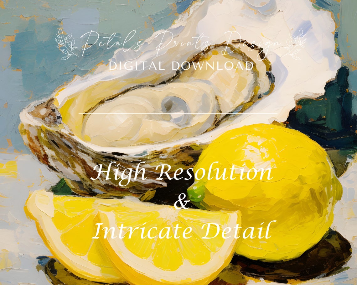 Oyster Shell with Lemon Wedges Bright Still Life Painting Poster - Image 3