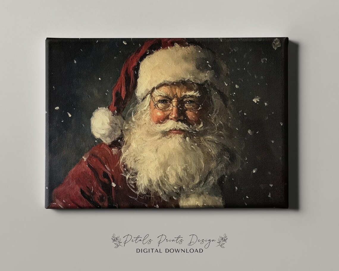 Vintage Santa Painting Christmas Art Print - Image 4