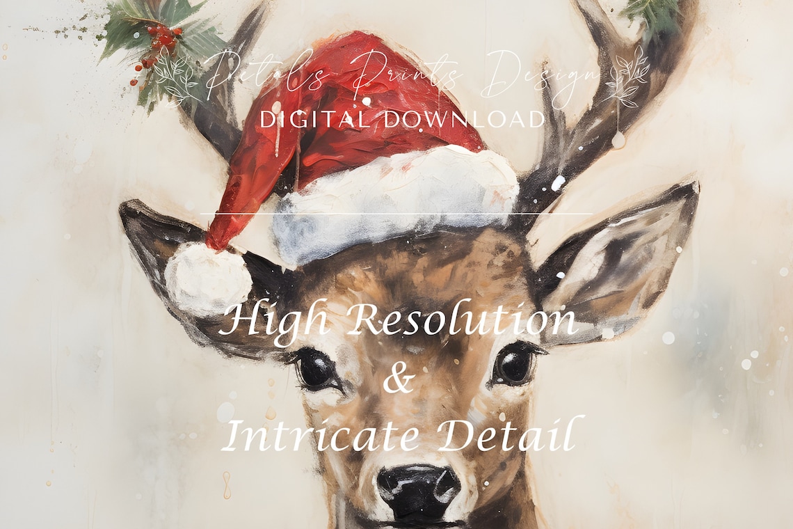 Christmas Reindeer Still Life, Rustic Holiday Art Print - Image 3