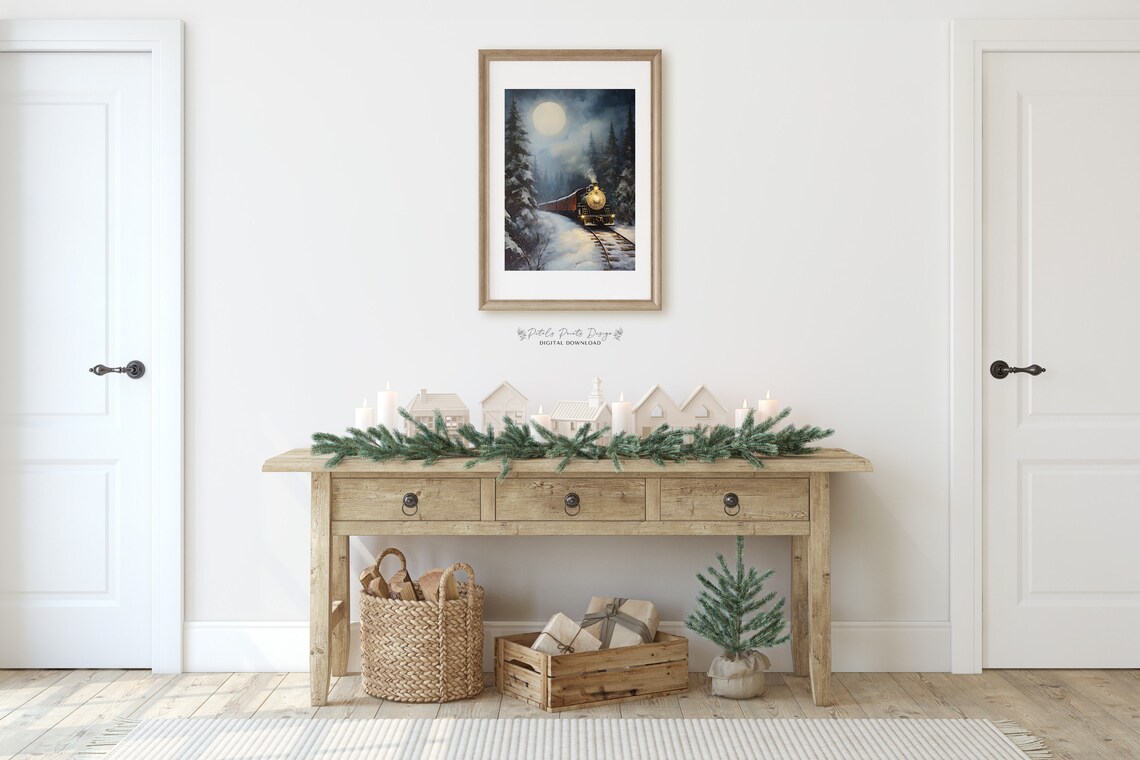 Polar Express Train Christmas Art Print, Rustic Vintage - Image 2