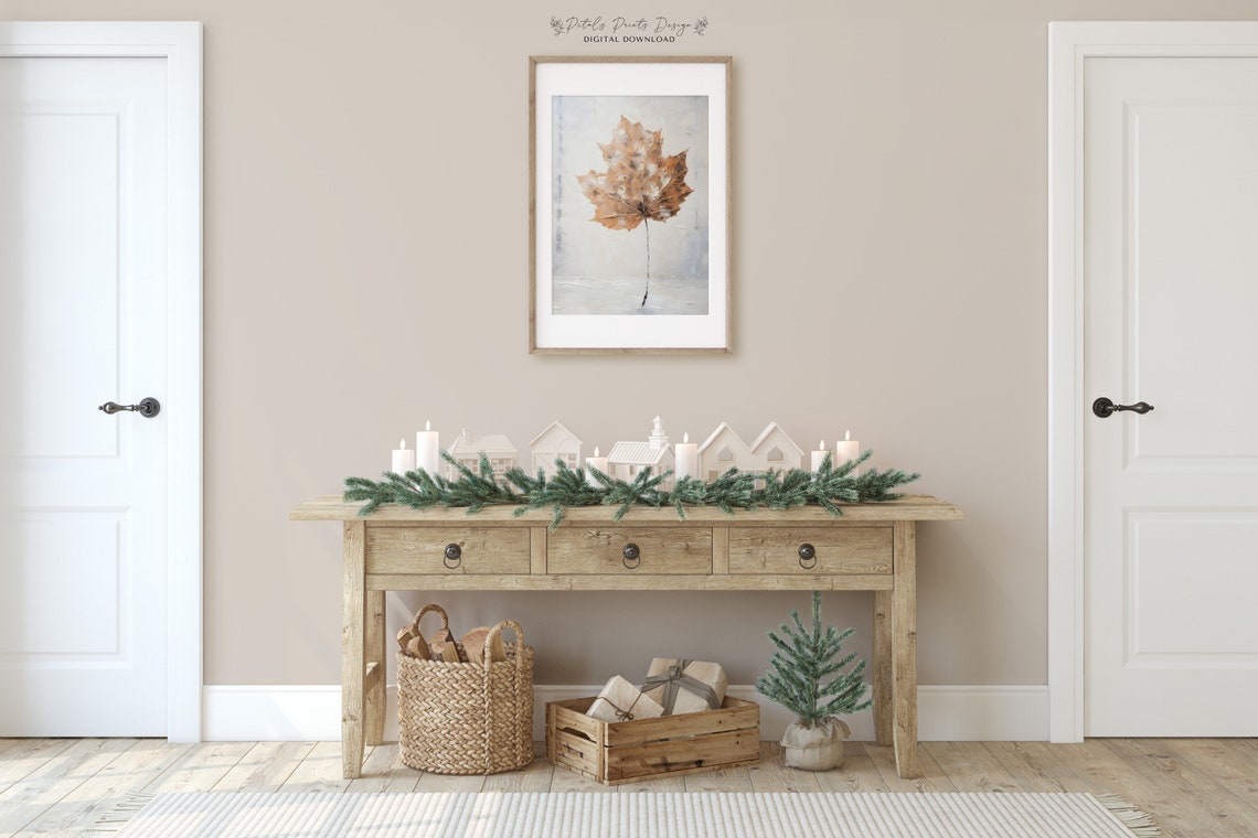Dried Maple Leaf Gray Background Minimalist Botanical Art Poster - Image 2