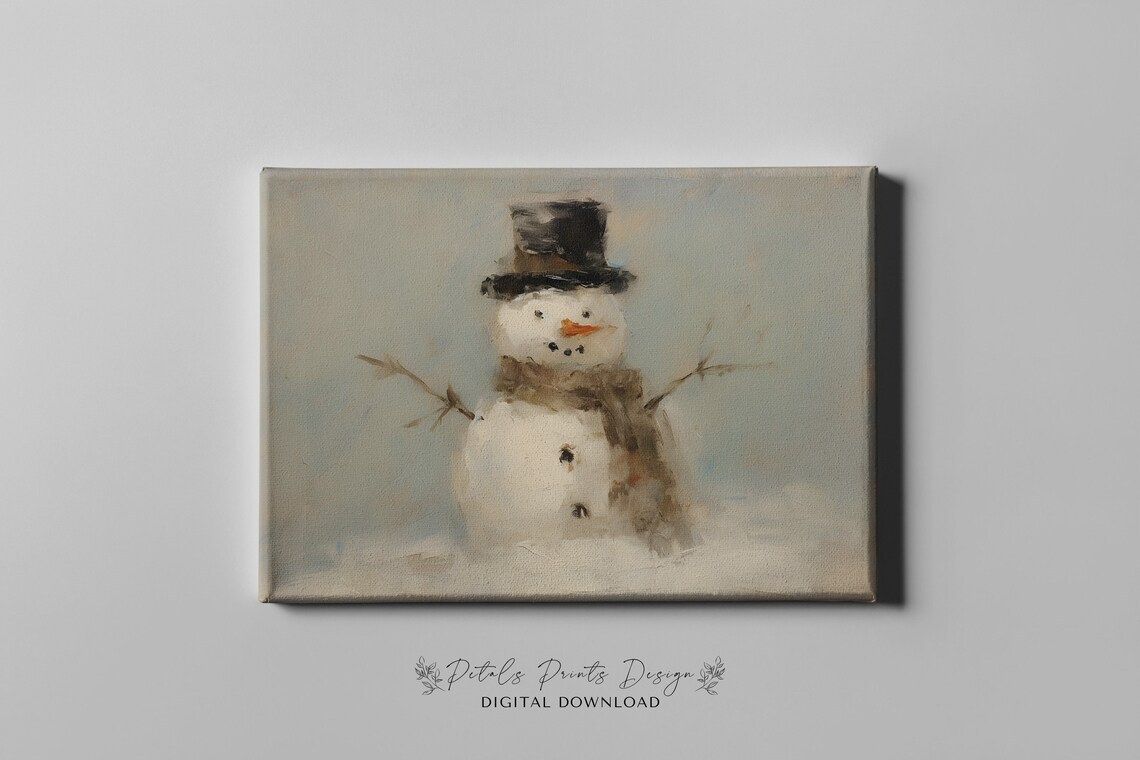 Christmas Snowman Still Life, Rustic Vintage Art Print - Image 3