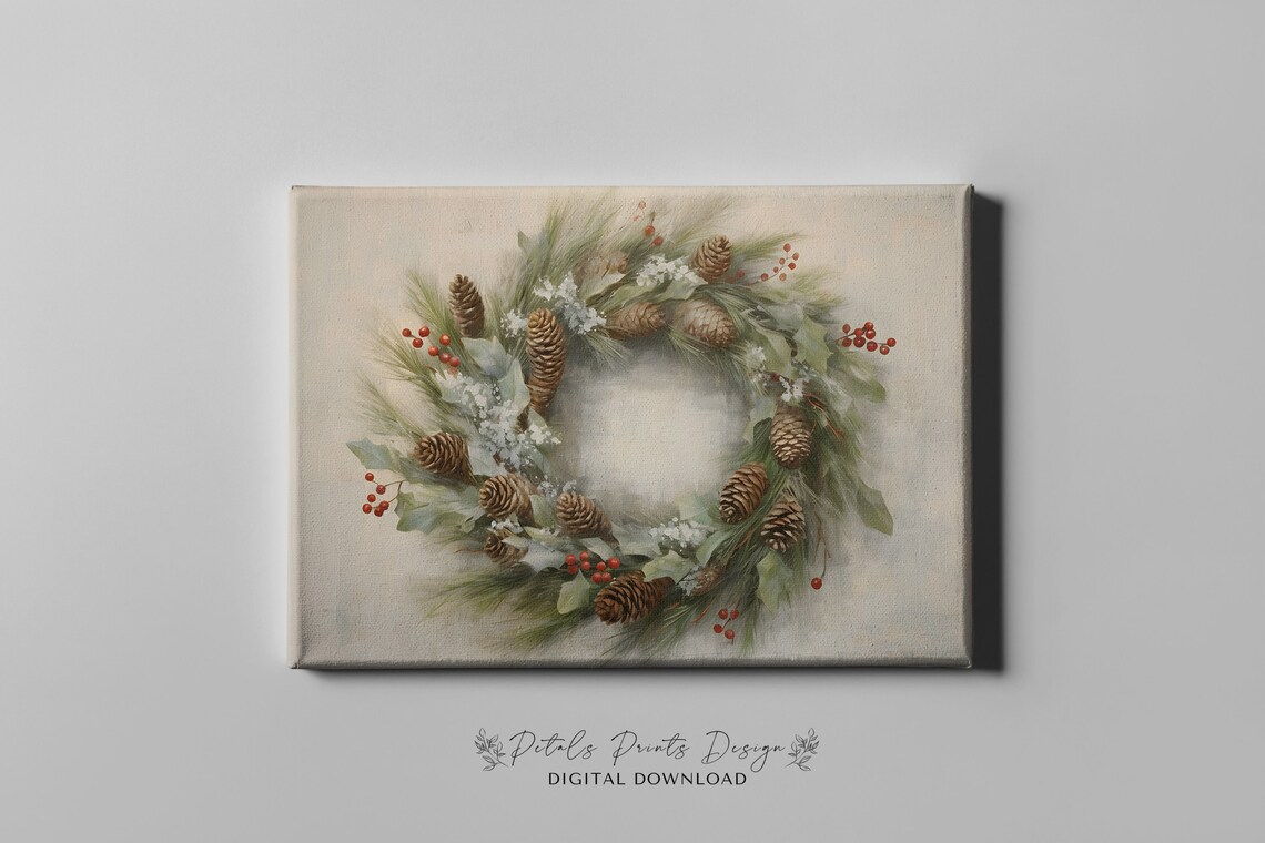 Christmas Wreath Still Life, Vintage Holiday Art Print - Image 3