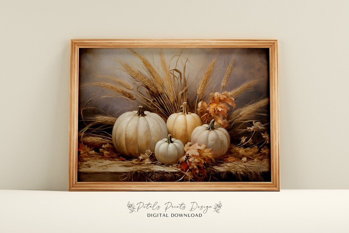 Vintage Pumpkin Still Life, Rustic Autumn Art Print