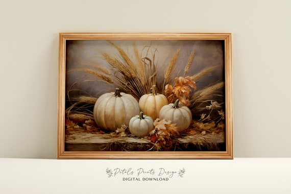 Vintage Pumpkin Still Life, Rustic Autumn Art Print