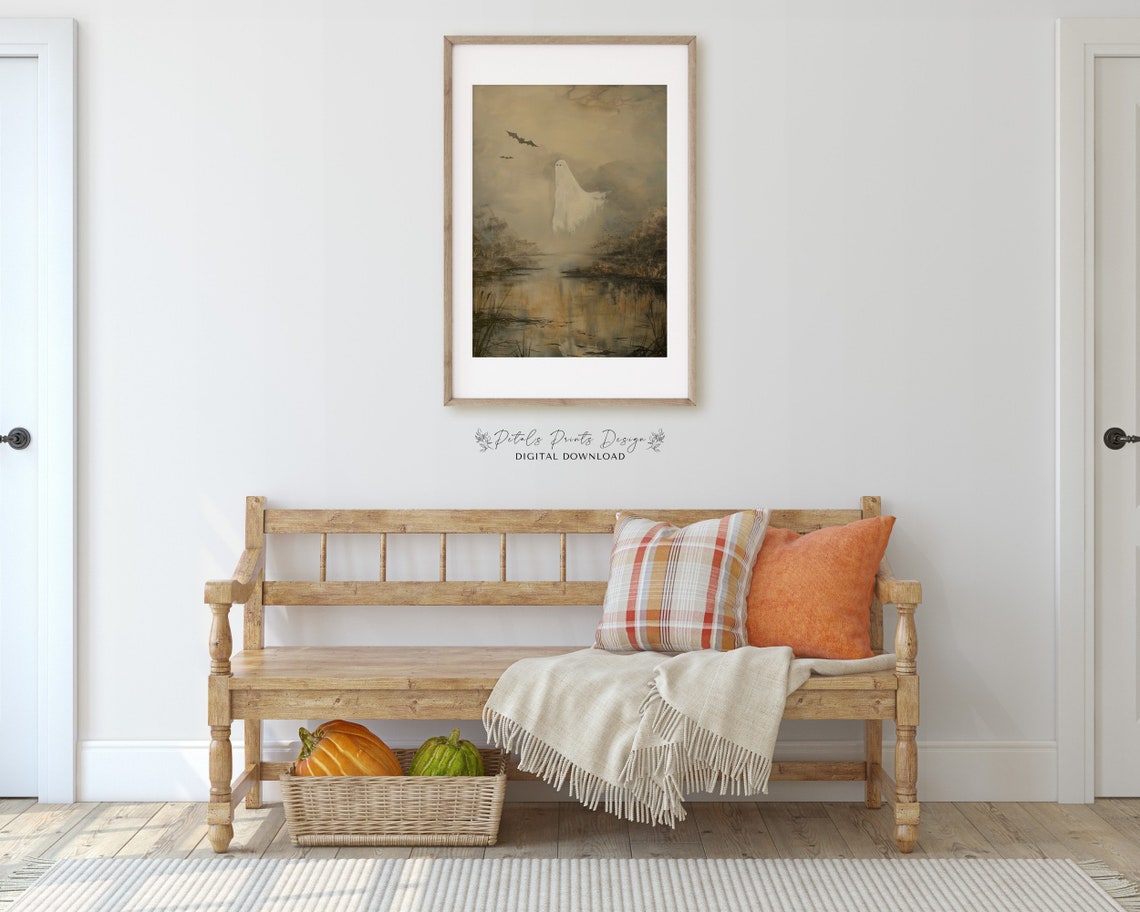Ghost Rising Over Dark Marsh Lake Spooky Halloween Night Art Print - Image 3
