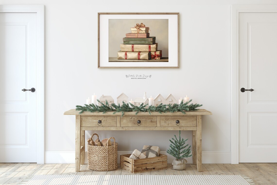 Vintage Christmas Wall Decor Present Art Print - Image 2