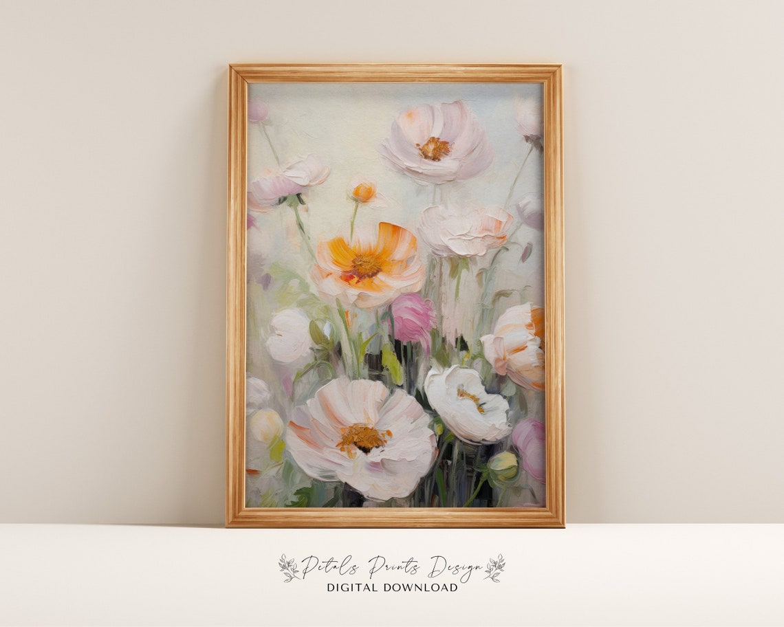 Soft Pastel Poppies Impressionistic Wildflower Meadow Painting Poster