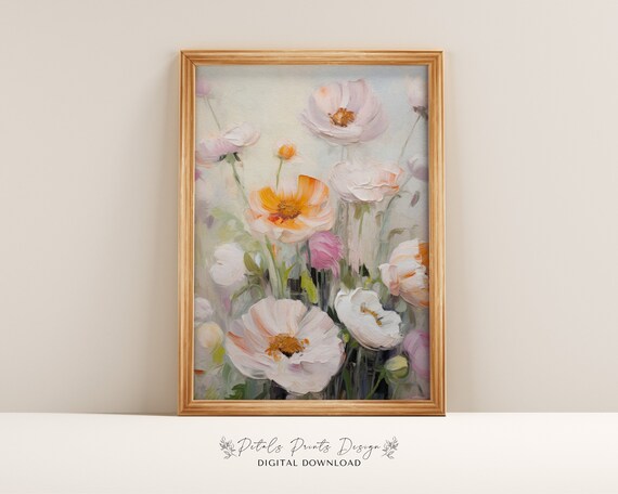 Soft Pastel Poppies Impressionistic Wildflower Meadow Painting Poster