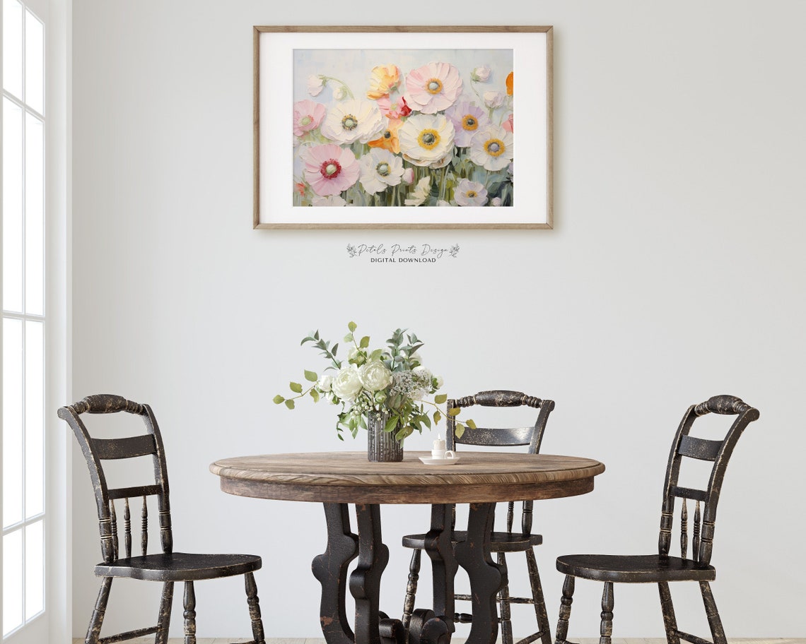 White Pink Orange Anemones Wide Horizontal Floral Painting Poster - Image 3