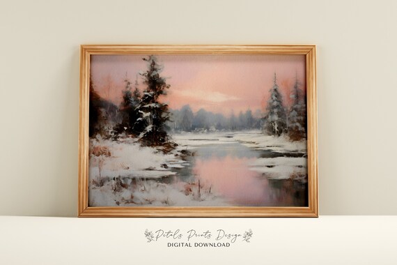 Rustic Winter Landscape, Vintage Farmhouse Art Print