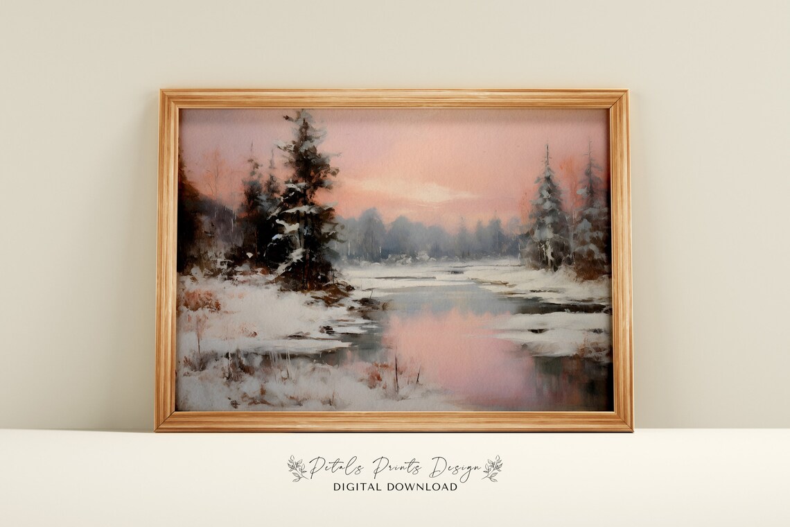 Rustic Winter Landscape, Vintage Farmhouse Art Print