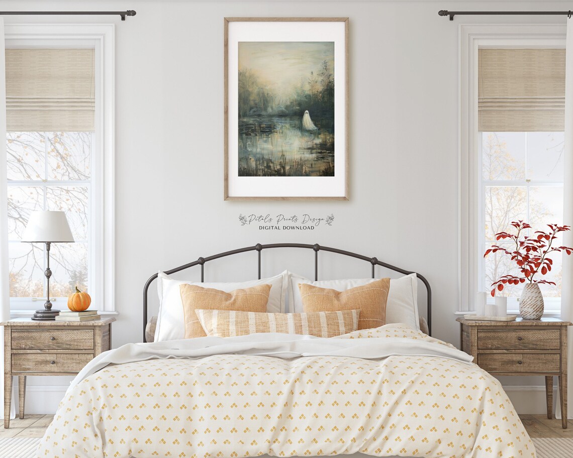Ghosts Halloween Vintage Art Print, Cute Field Scene - Image 2
