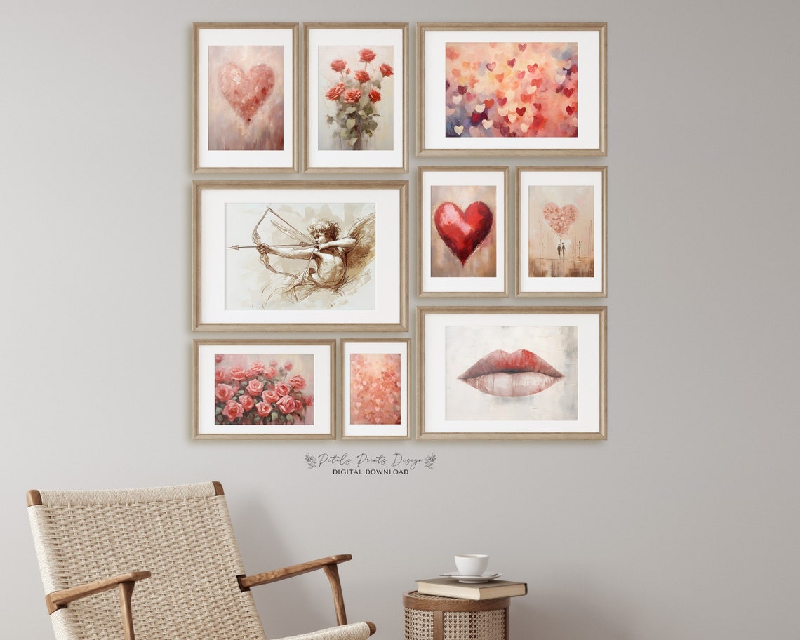 Valentine's Day Gallery Wall Set Romantic Hearts Cupid Roses Poster - Image 3