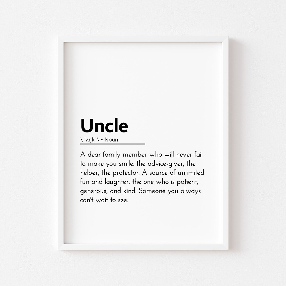 Uncle Definition Family Gift Poster Minimalist Typography Birthday Decor