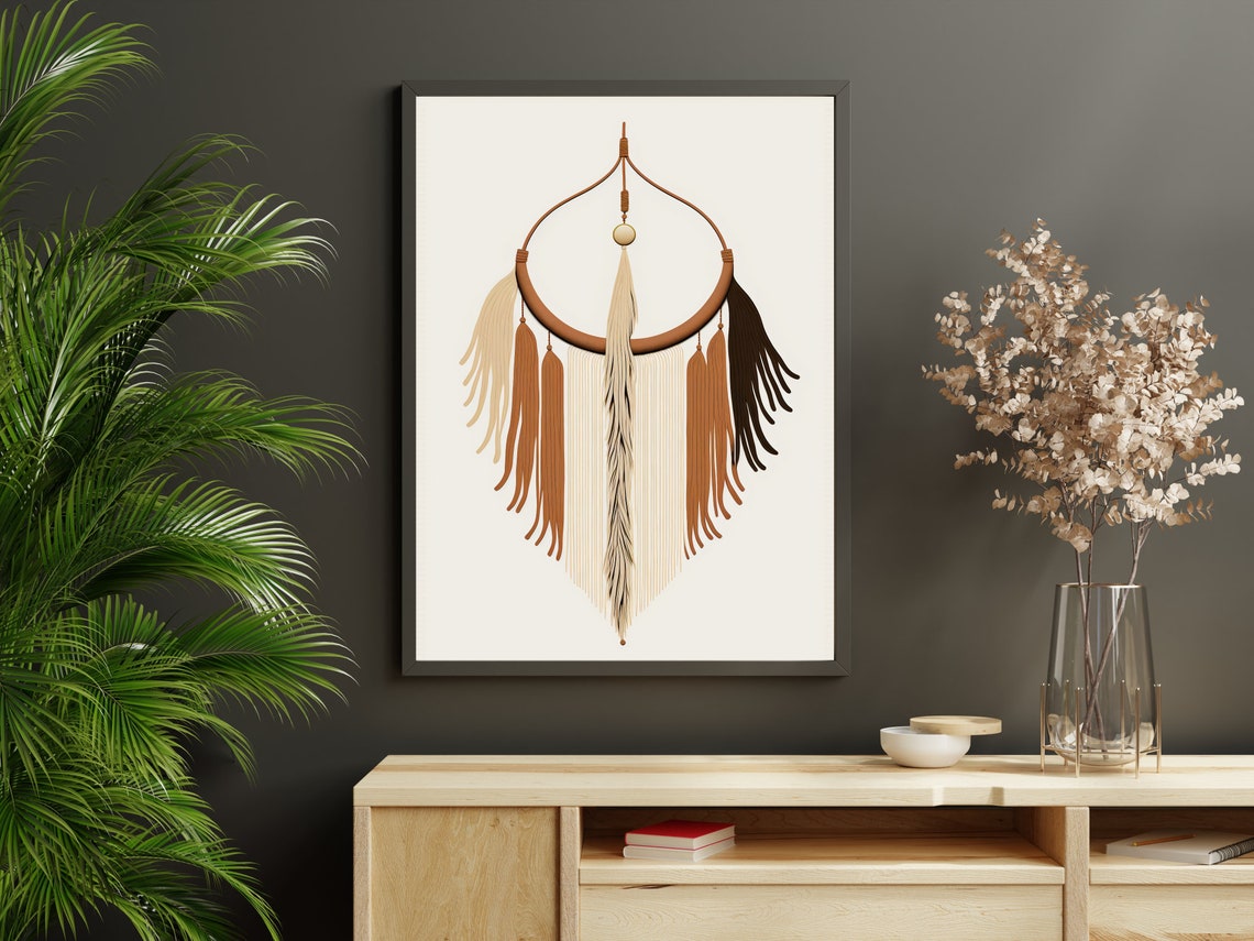 Boho Terracotta Feather Wall Hanging Dreamcatcher Style Poster - Image 2
