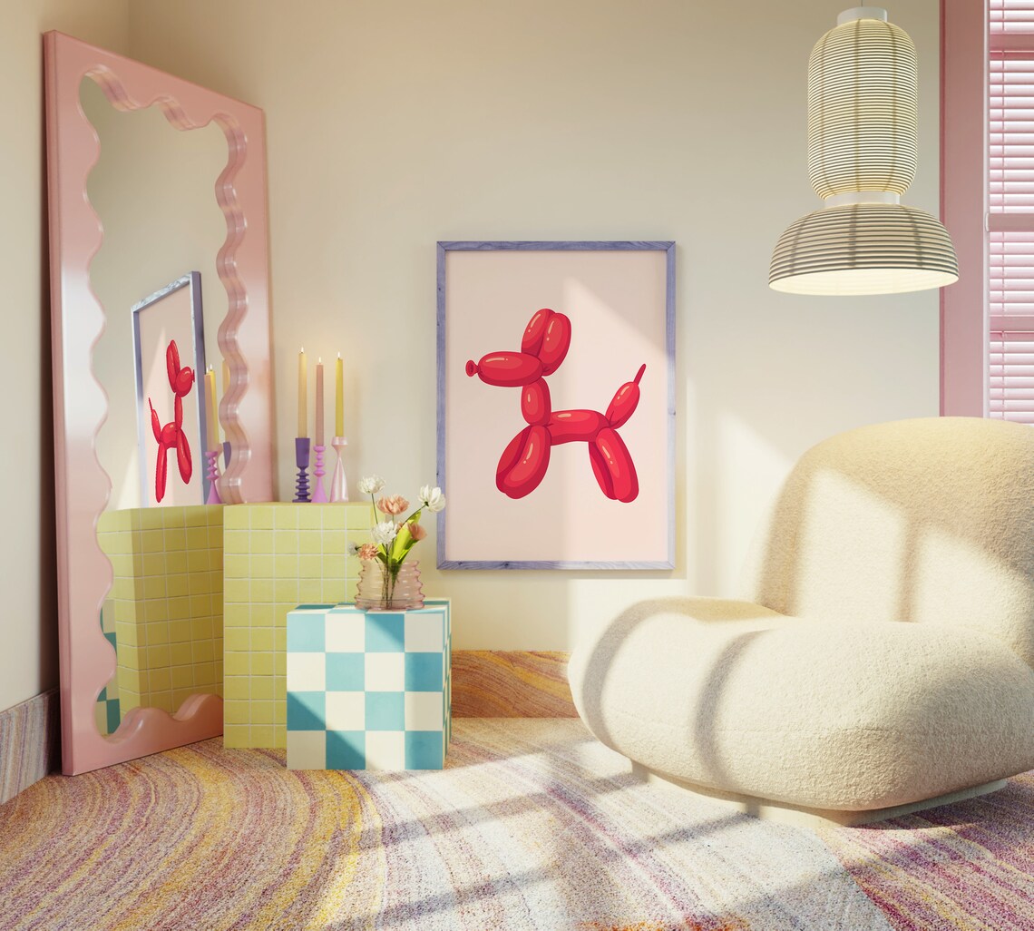 Red Balloon Dog Art Print, Preppy Room Decor - Image 5