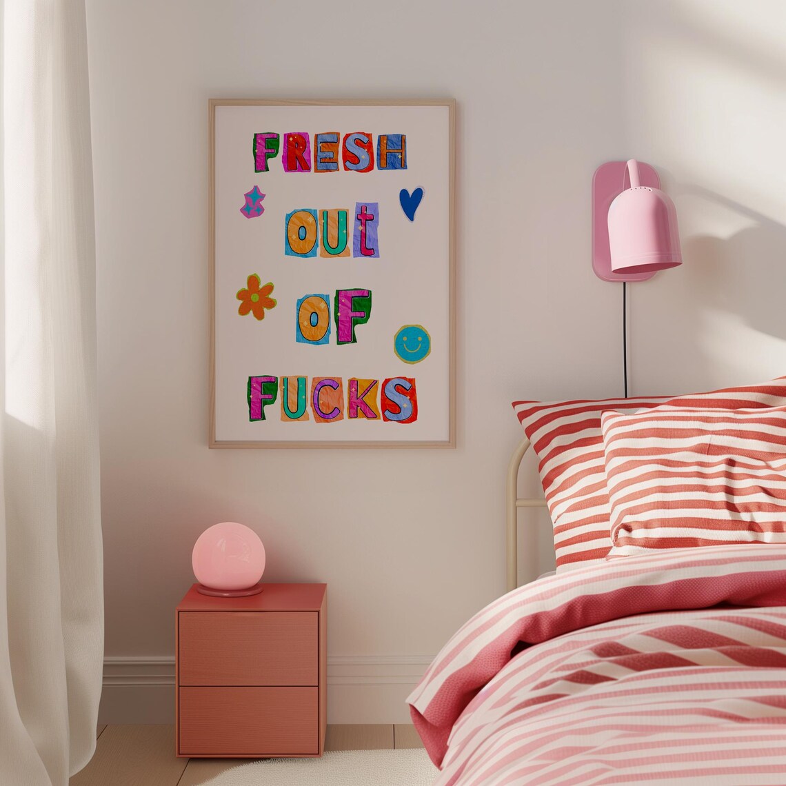 Fresh Out Of Fcks Art Print Quirky Wall Art Trendy Art Typography Art Cut Out Letters Print Fun Quote Print Vulgar Home Decor - Image 2