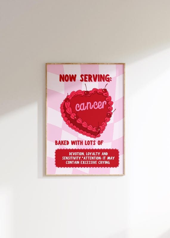 Now Serving Cancer Cake Art Print Cancer Art Zodiac Cancer Cake Print Cancer Wall Art Cancer Zodiac Print Heart Cake Print