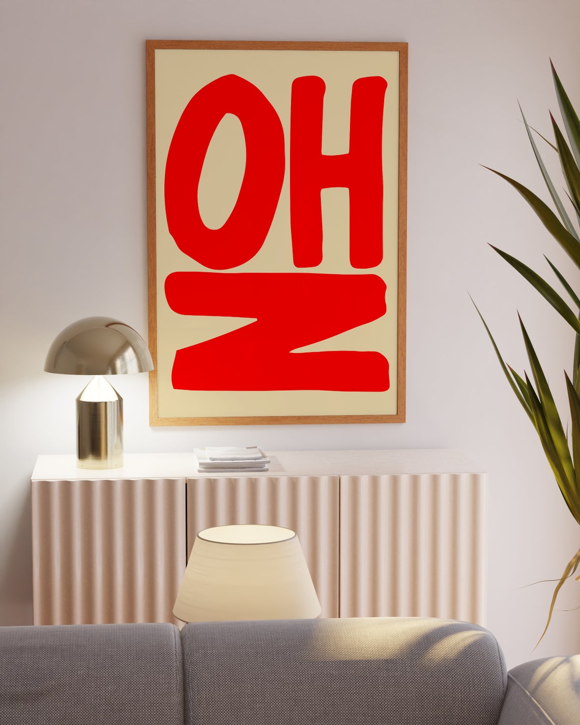 Oh No Big Red Lettering Typography Statement on Beige Poster - Image 3