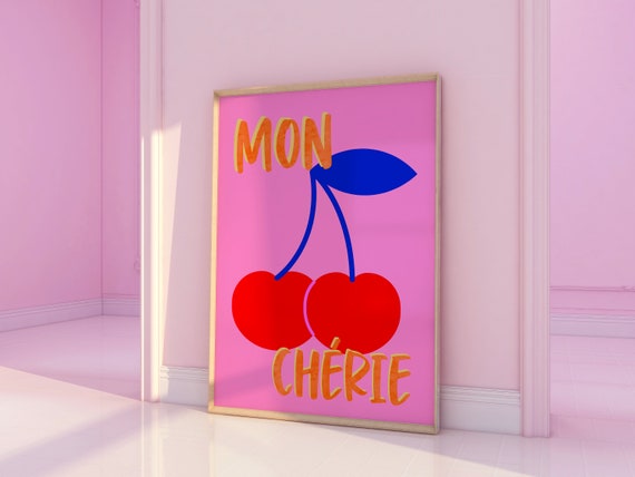 Mon Cherie Art Print Cherry Wall Art Ma Cherie Poster Dopamine Wall Art Danish Room Decor Coquette Wall Art College Girl Decor