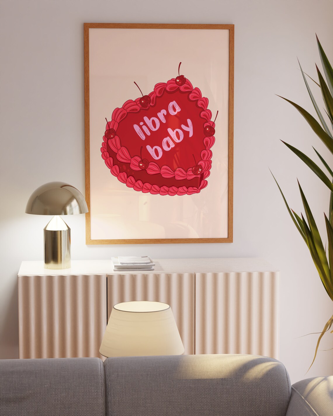 Libra Baby Red Vintage Heart Cake With Cherries Zodiac Wall Art - Image 6