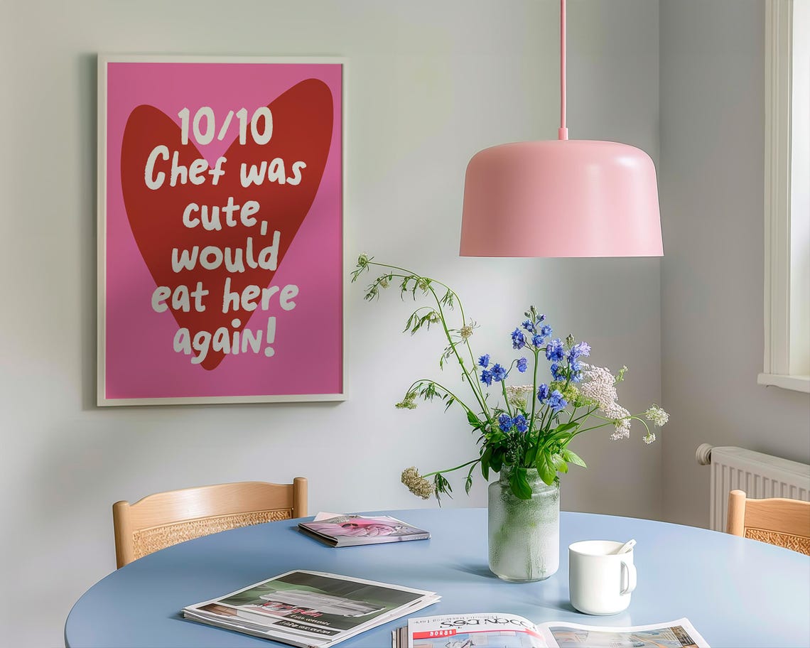 Chef Was Cute Would Eat Here Again Pink Heart Kitchen Poster - Image 3