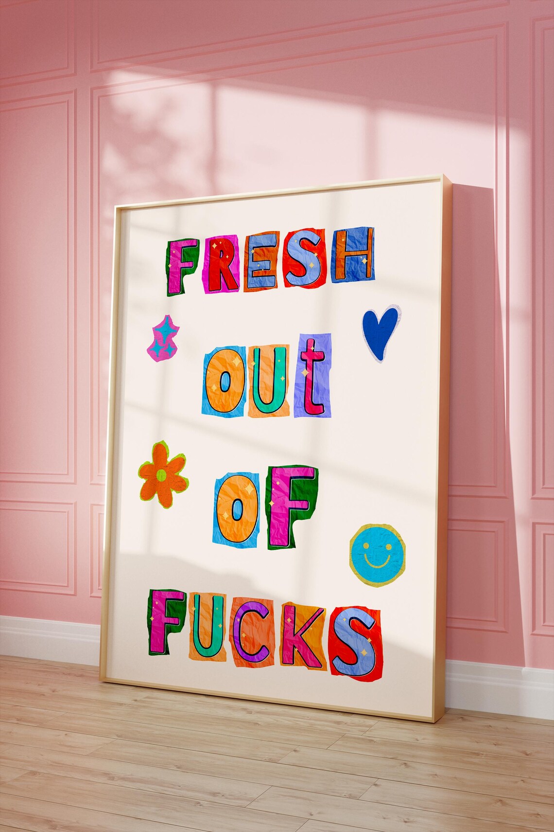 Fresh Out Of Fcks Art Print Quirky Wall Art Trendy Art Typography Art Cut Out Letters Print Fun Quote Print Vulgar Home Decor - Image 3