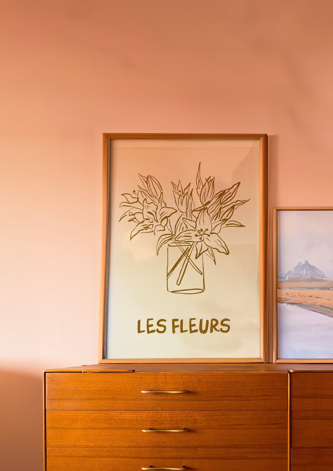Les Fleurs Gold Lily Bouquet Sketch in Glass Vase Trendy Poster - Image 3