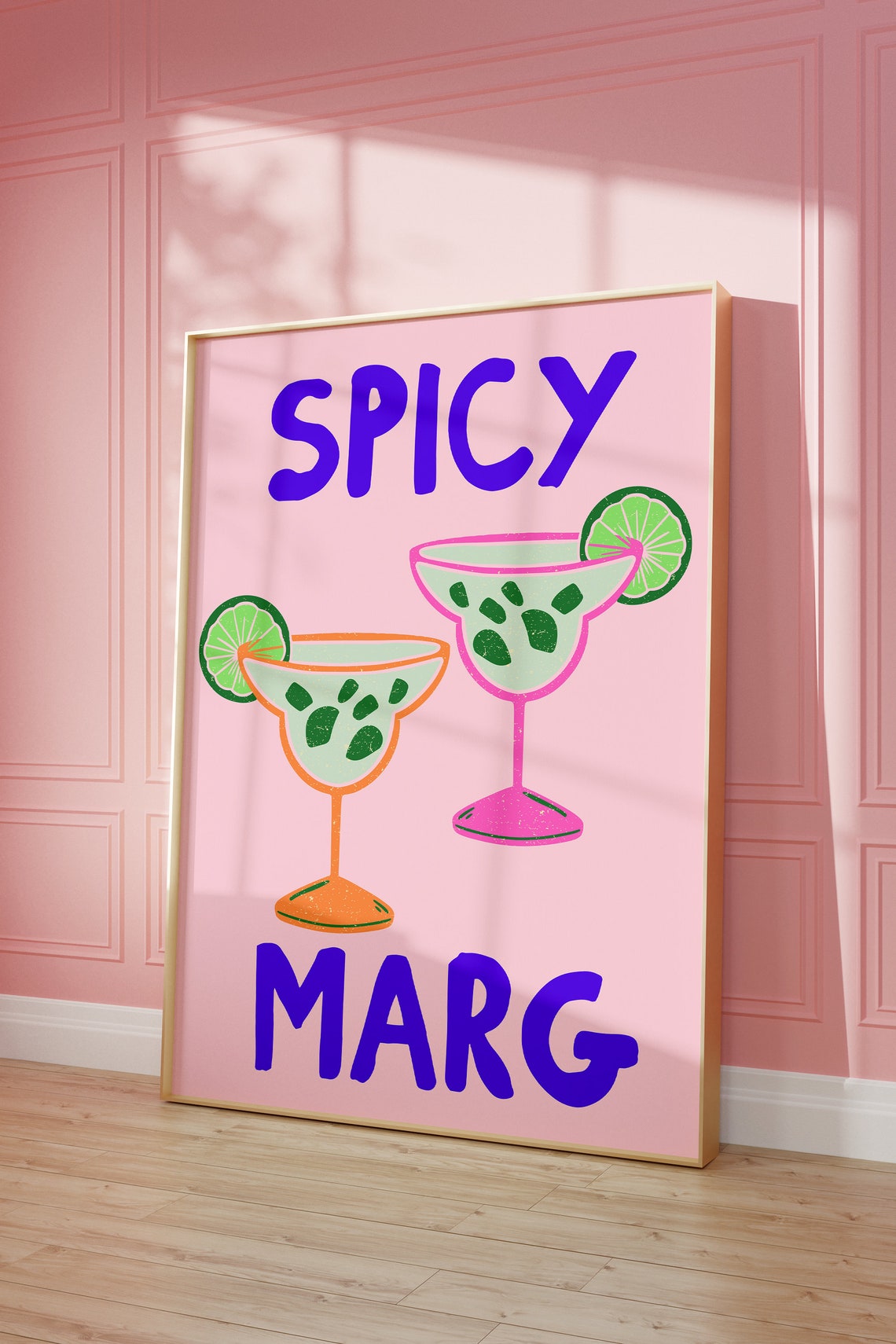 Spicy Marg Margarita Cocktail Two Glasses Pink Kitchen Bar Poster - Image 2