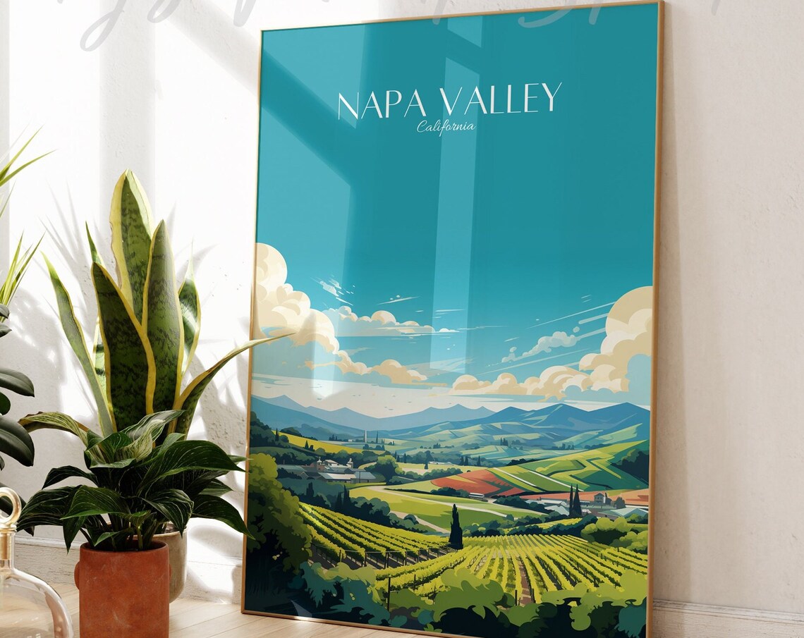 Napa Valley California Rolling Vineyard Hills Vintage Travel Poster