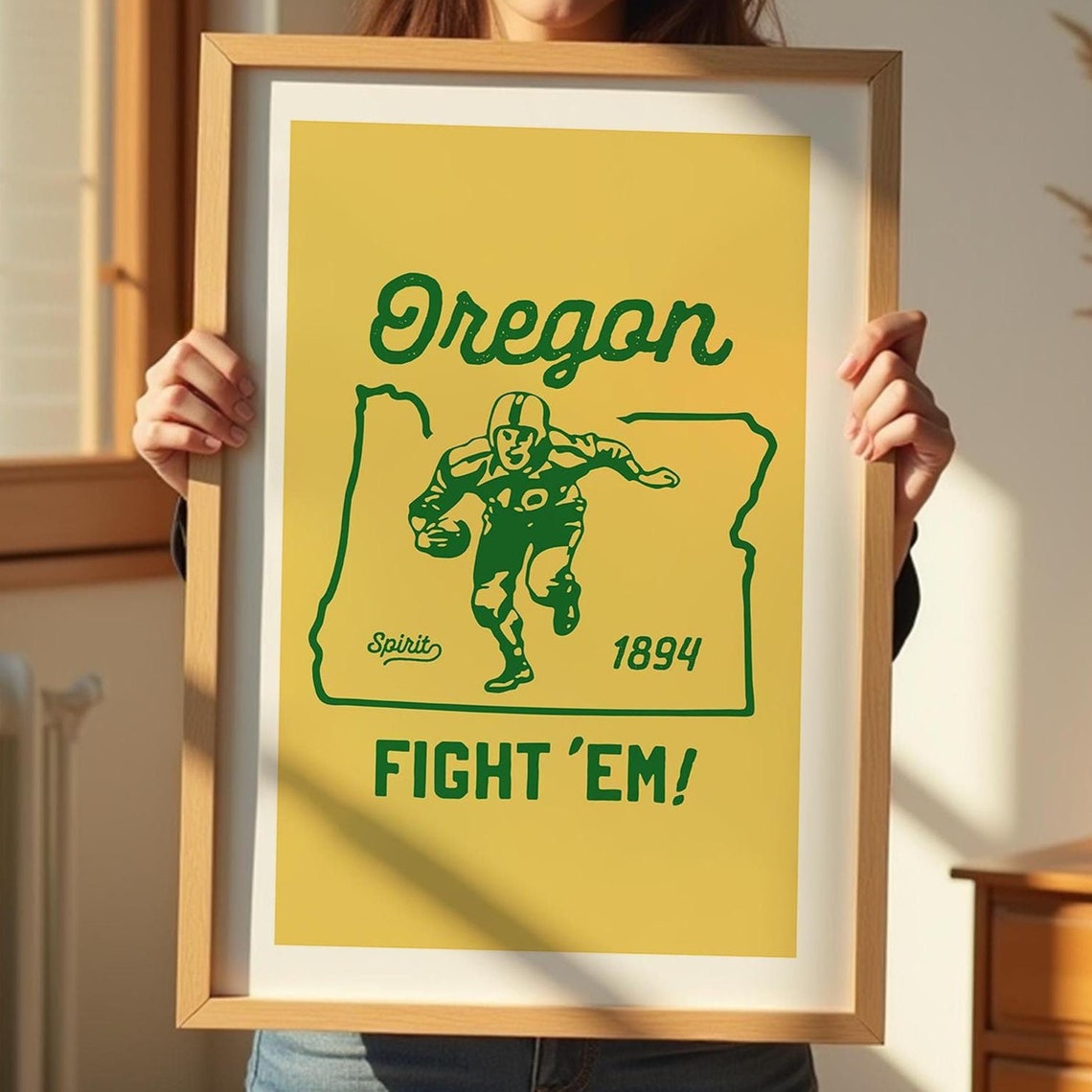 Retro Football Print Oregon Art Poster College Sports Team Wall Decor Football Gift For Sports Lover Wall Art Sports Dad Gift