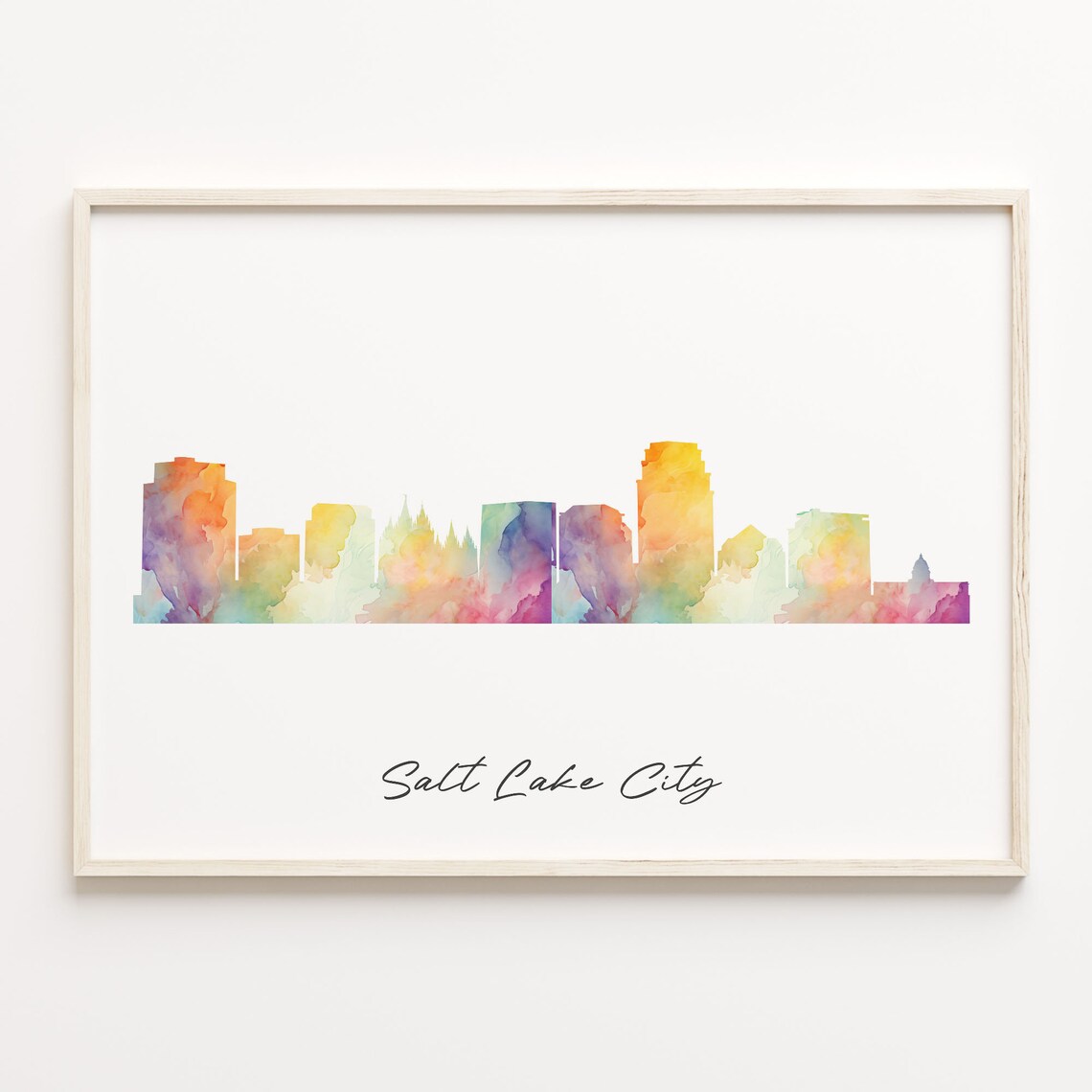 Salt Lake City Utah Colorful Watercolor Skyline Cityscape Poster