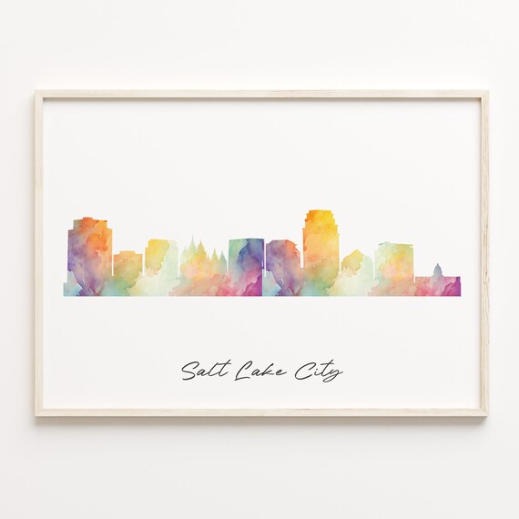 Salt Lake City Utah Colorful Watercolor Skyline Cityscape Poster