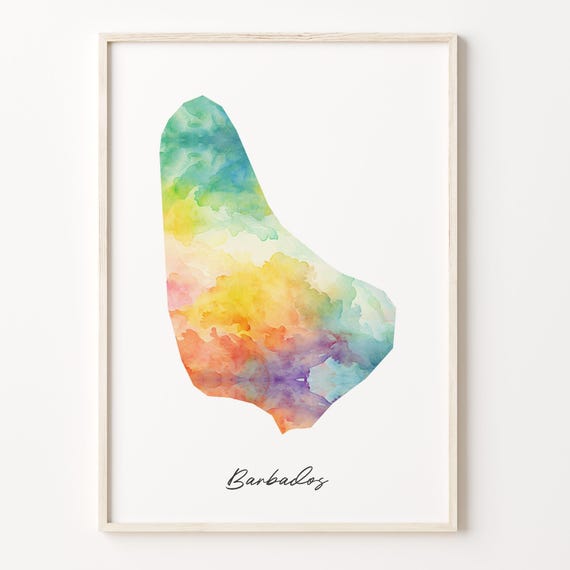 Barbados Watercolor Map Print, Vibrant Travel Poster