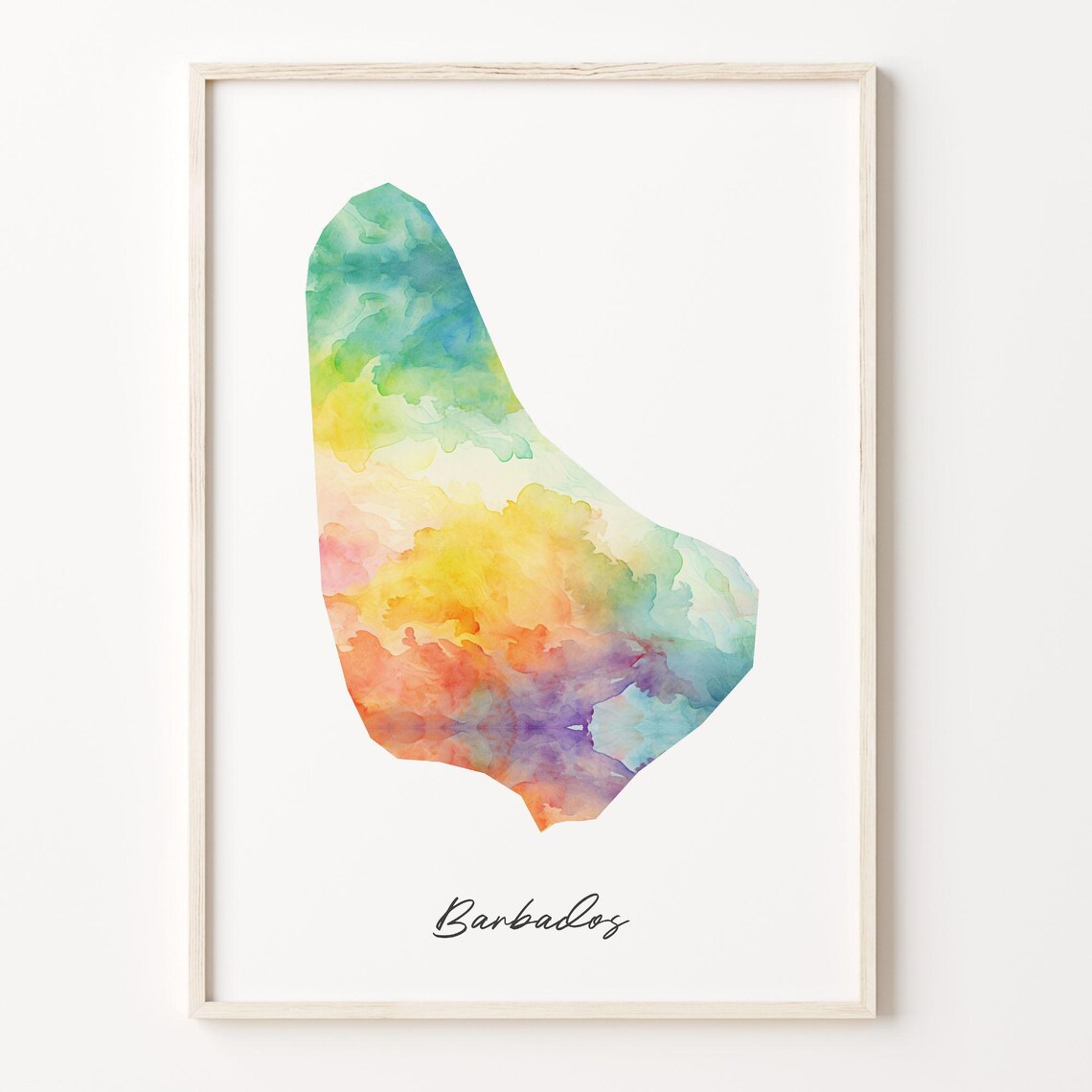 Barbados Watercolor Map Print, Vibrant Travel Poster