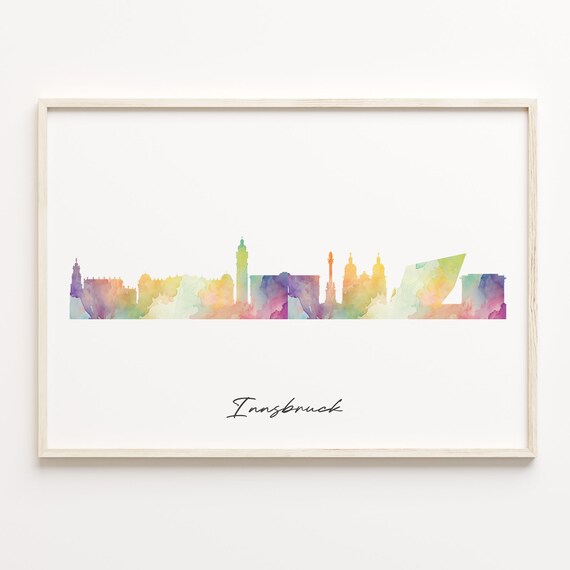 Innsbruck Austria Watercolor Skyline Cityscape Travel Gift Poster