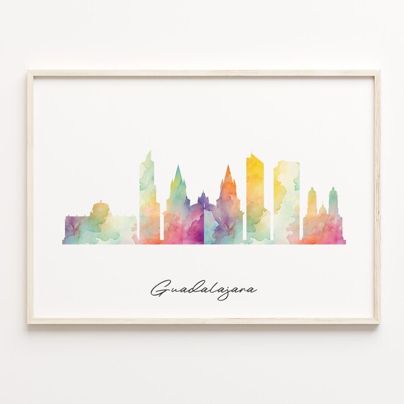 Guadalajara Mexico Watercolor Skyline Cityscape Sunset Hues Poster