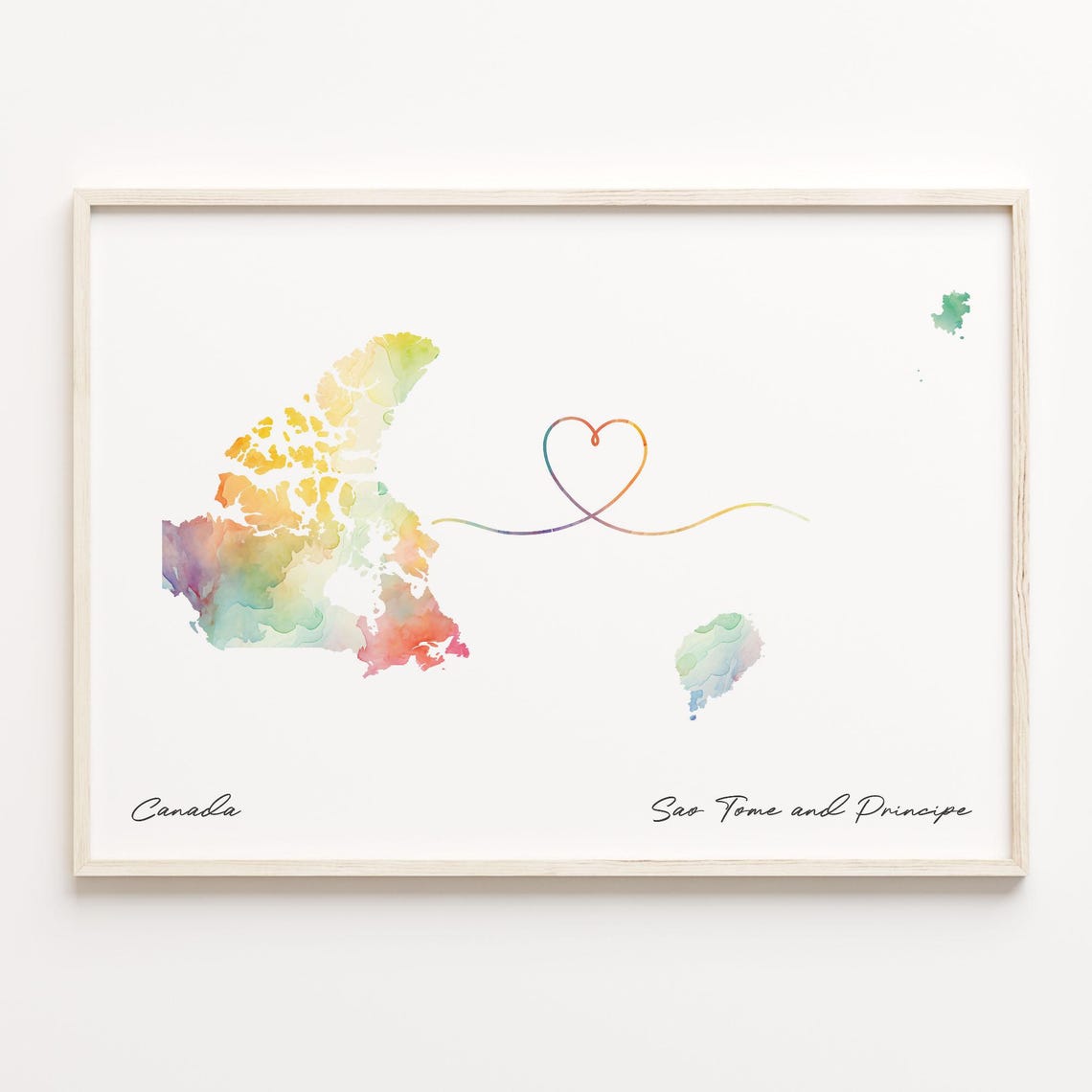 Canada To Sao Tome And Principe Watercolor Love Map Heart Poster