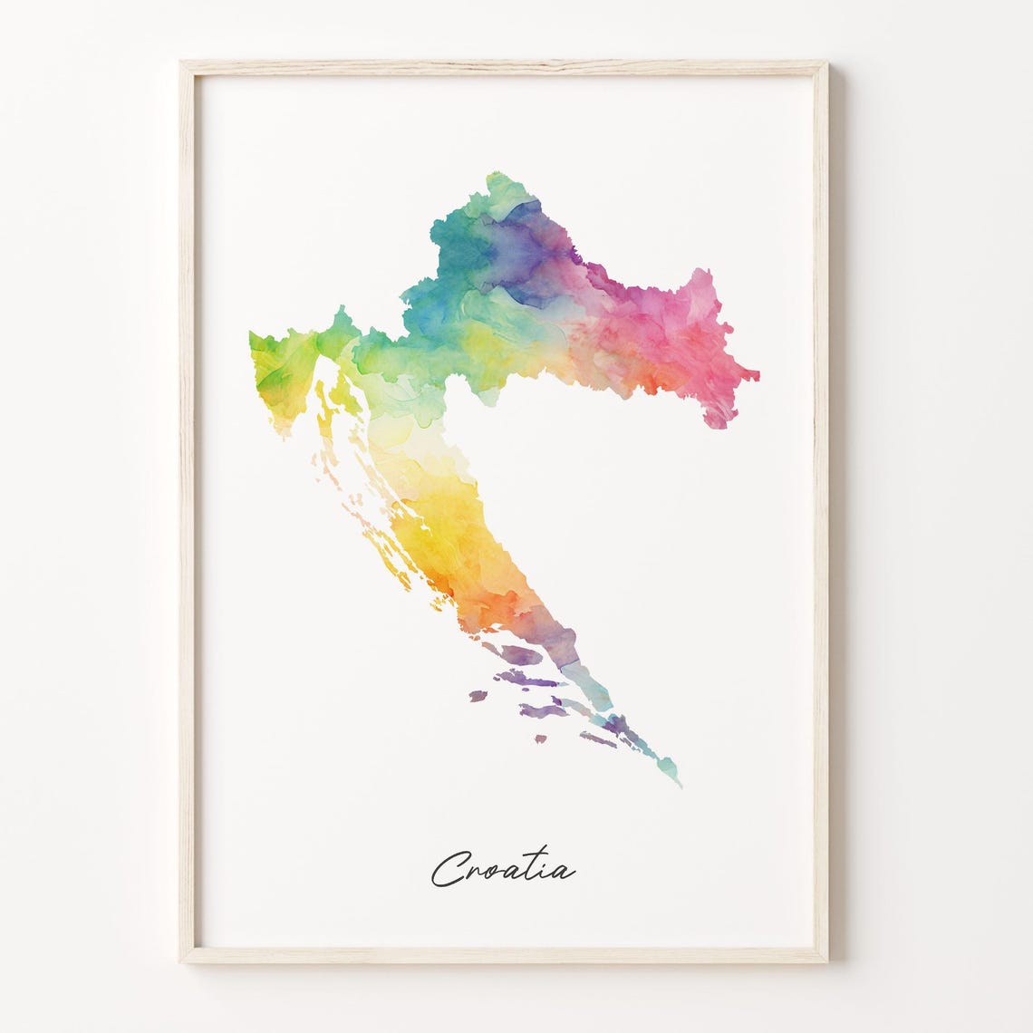 Croatia Watercolor Country Map Vibrant Rainbow Geography Poster