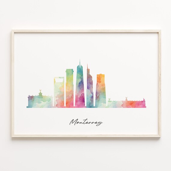 Monterrey Mexico Watercolor Skyline Cityscape Scenic Travel Poster