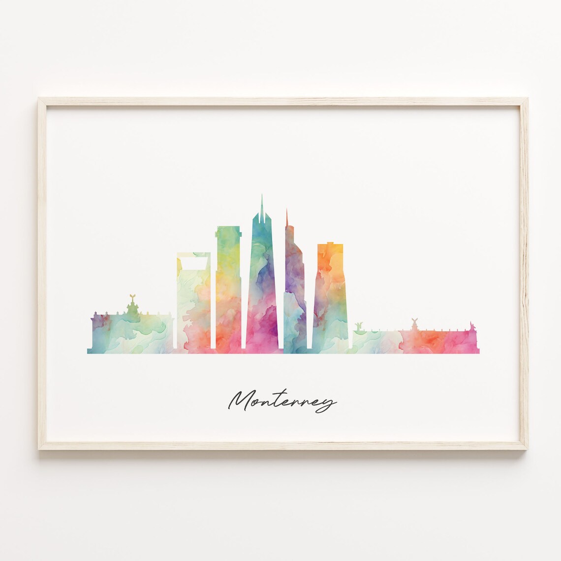 Monterrey Mexico Watercolor Skyline Cityscape Scenic Travel Poster