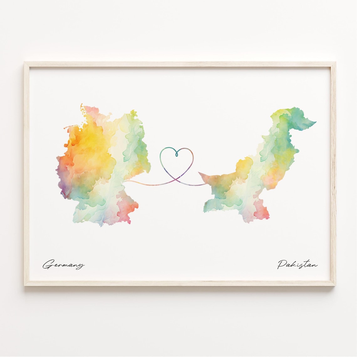 Germany To Pakistan Watercolor Heart Map Long Distance Love Poster