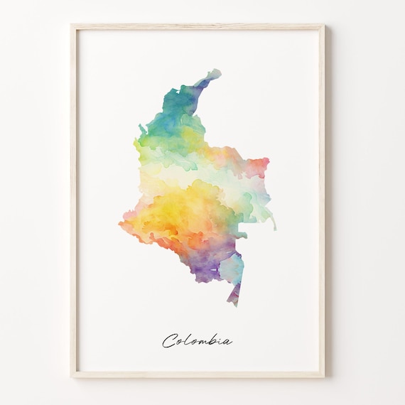 Colombia Watercolor Country Map Vibrant Rainbow Geography Poster